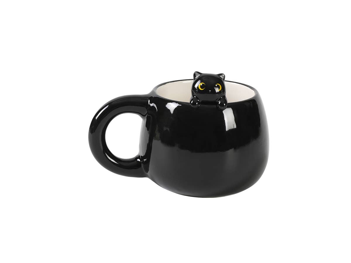 Keramisk mugg med svart katt – Perfekt för kattälskare