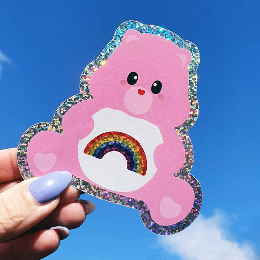Glittrigt Care Bear Klistermärke - Kawaii Dekal för Laptop & Vattenflaska