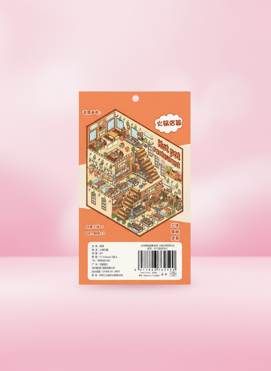 3d Sticker Scene- Hot Pot restaurant - Pink Panda Style product photo