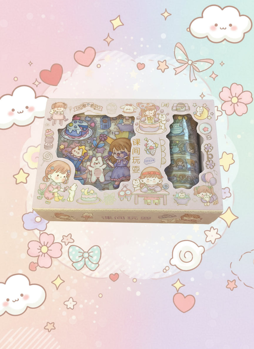 Kawaii pysselset lila – Stickers & tejp för kreativt skapande i söt stil
