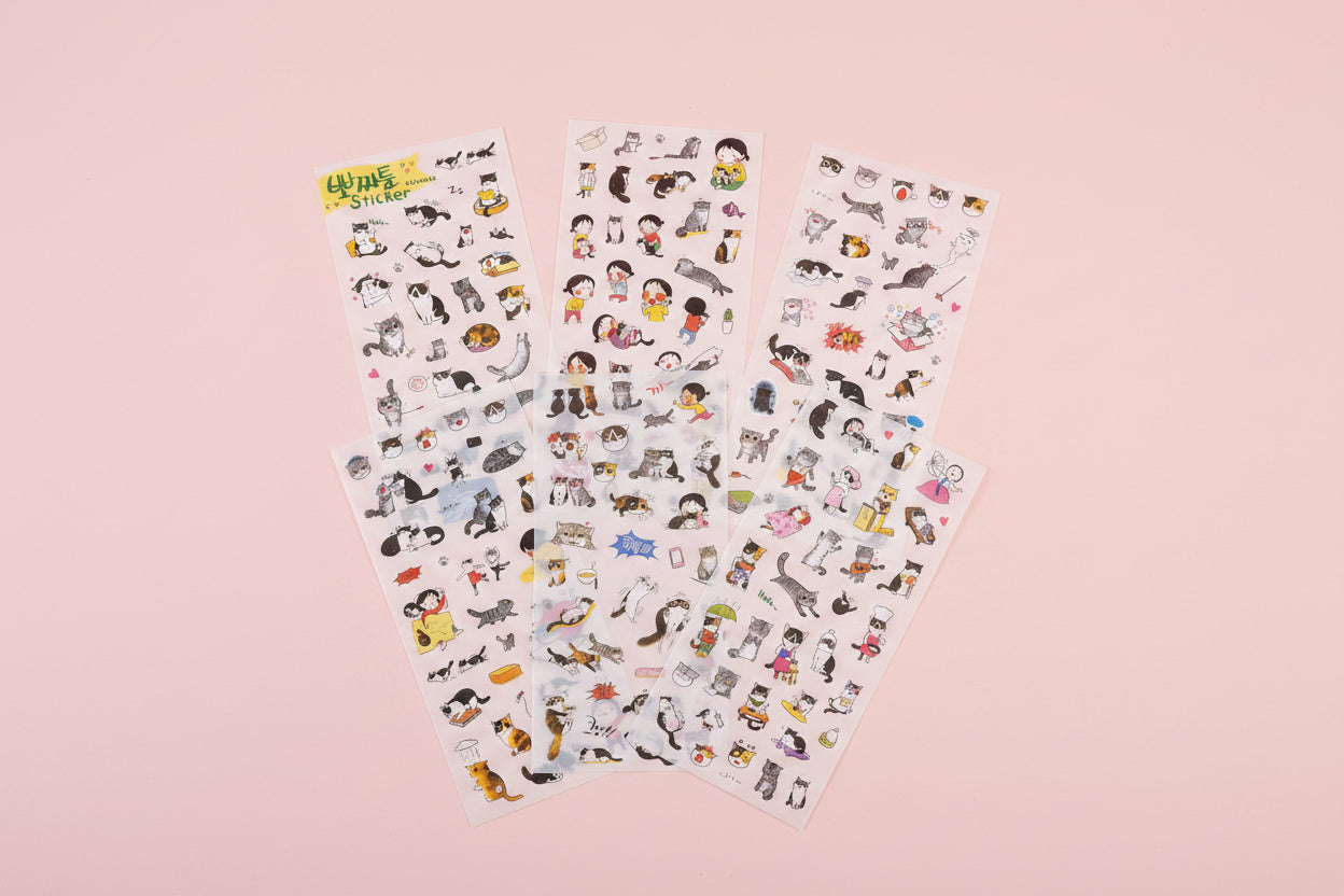 Sticker-set med söta katter - 6 ark kawaii stickers för pyssel och dekoration