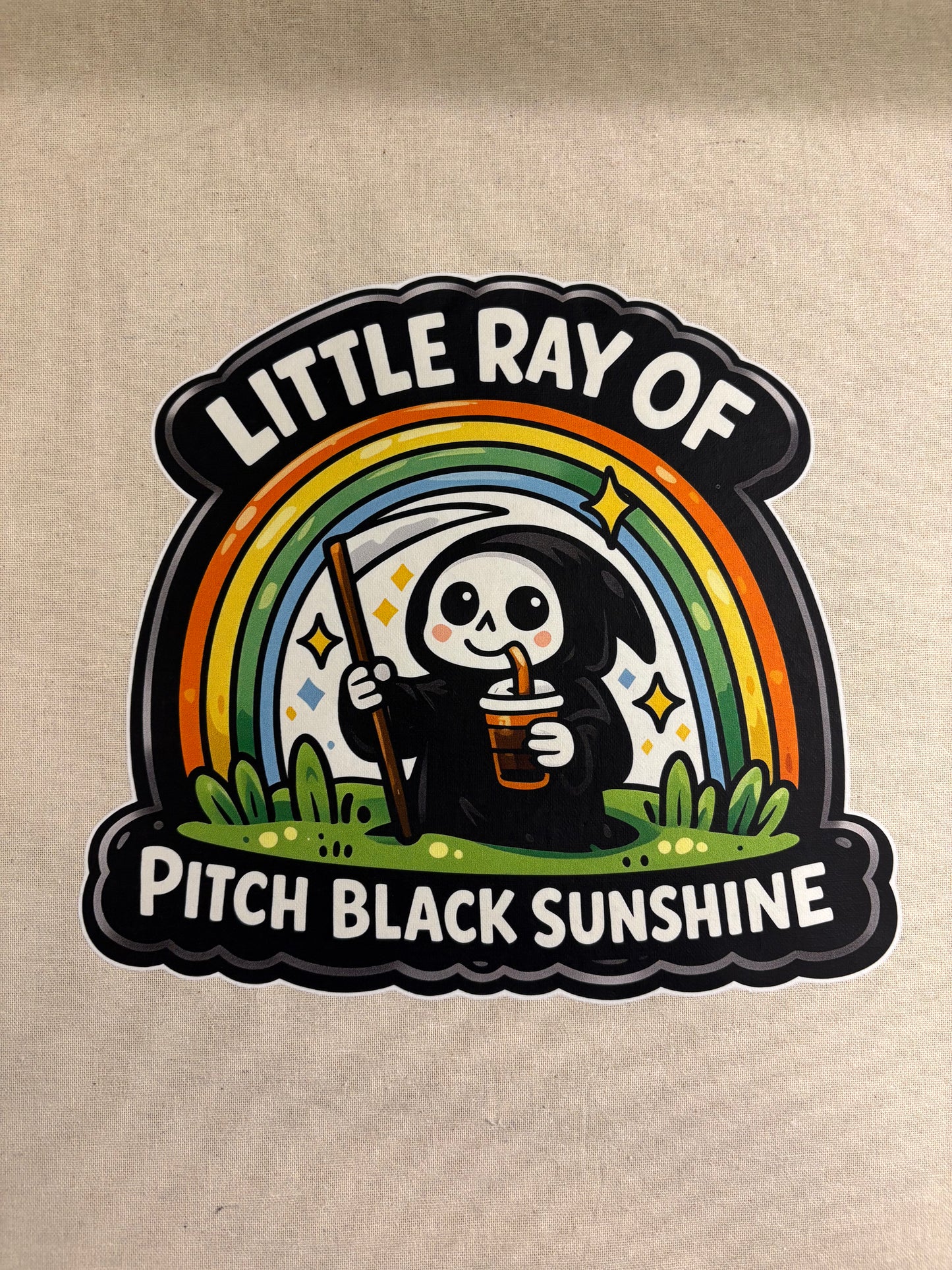 Little ray of pitch black sunshine återanvändbar tygväska