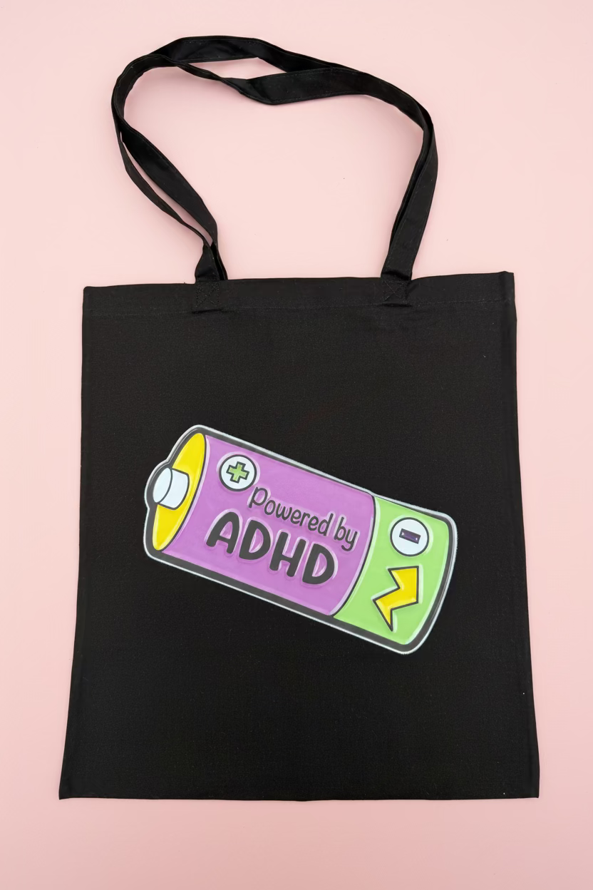 Tygväska "Powered by ADHD" Svart