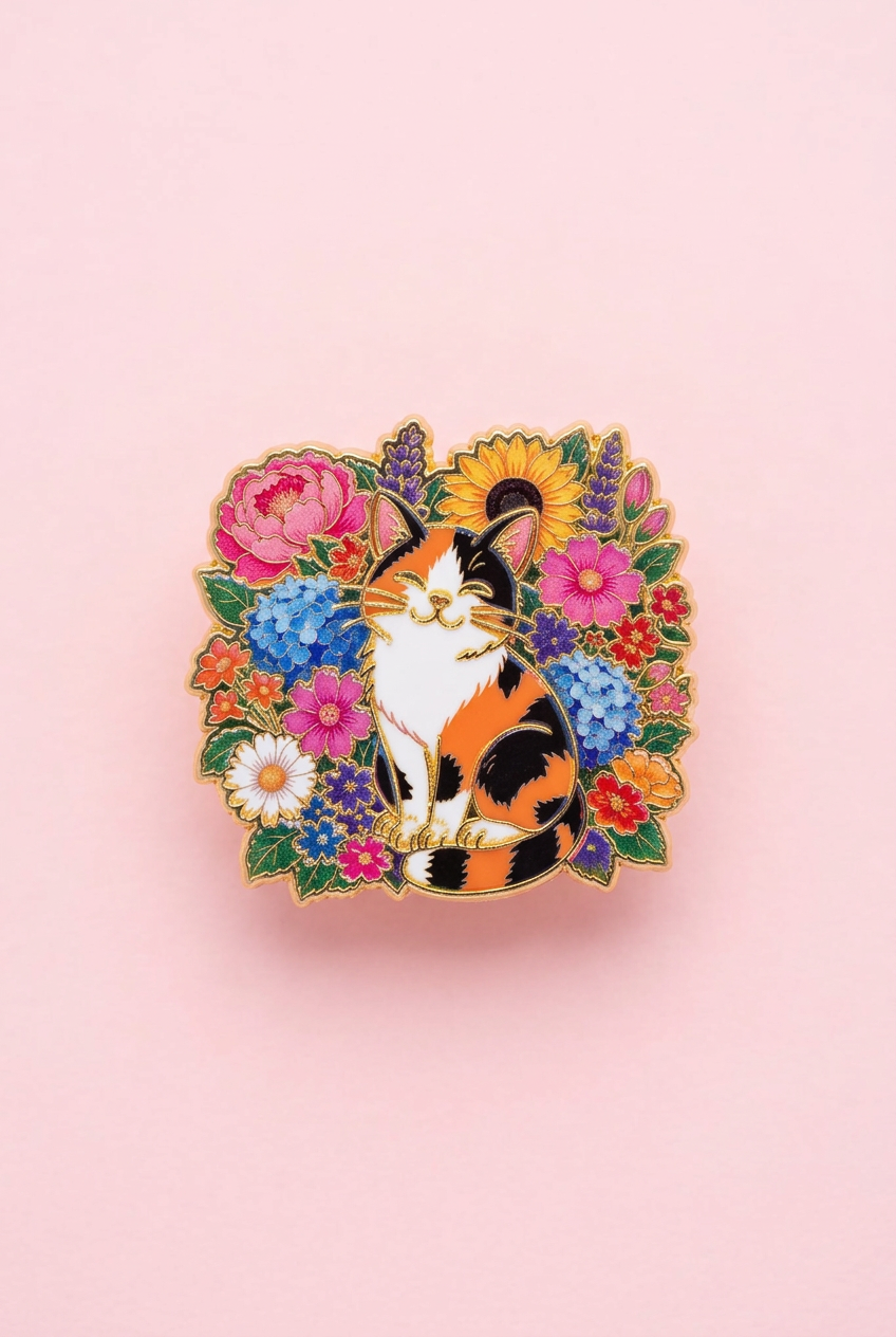 Pin - Katt med blommor (fläckig)