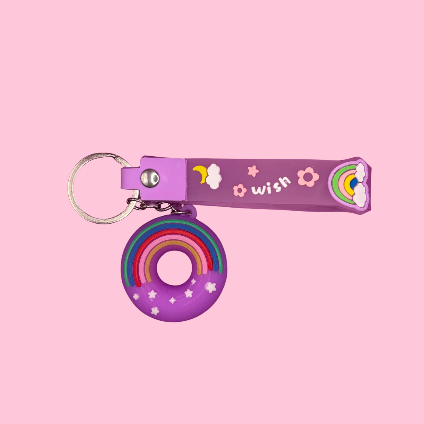 Lila Regnbågsnyckelring - Söt Kawaii Accessoar för Väskor & Nycklar