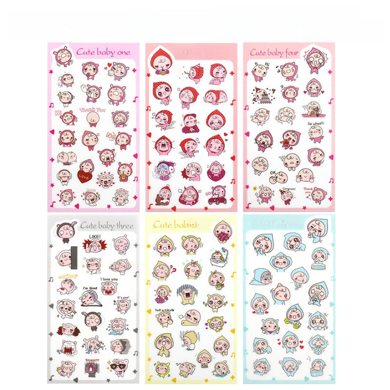 Kawaii Stickerset 6 Ark - Söta Dekorationer för Pyssel & Kalender