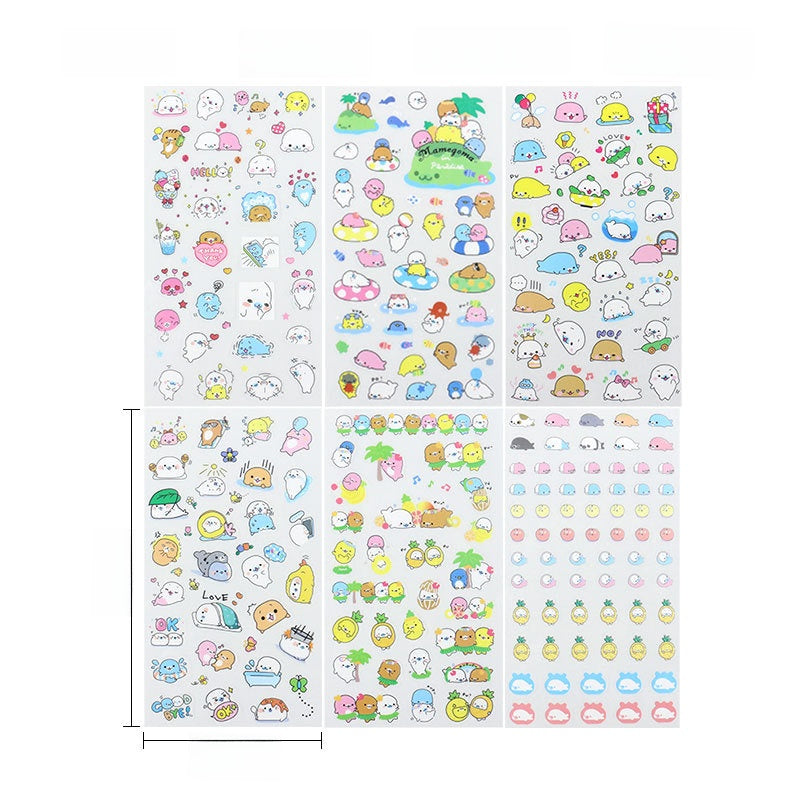 Sticker-set med söta sälar - 6 ark kawaii stickers för pyssel och dekoration