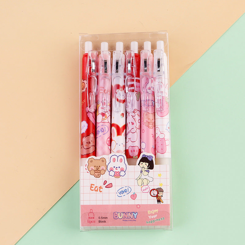 Söta Kawaii Pennor med Kanin Tema - Pennset 6 st för Skola & Hobby