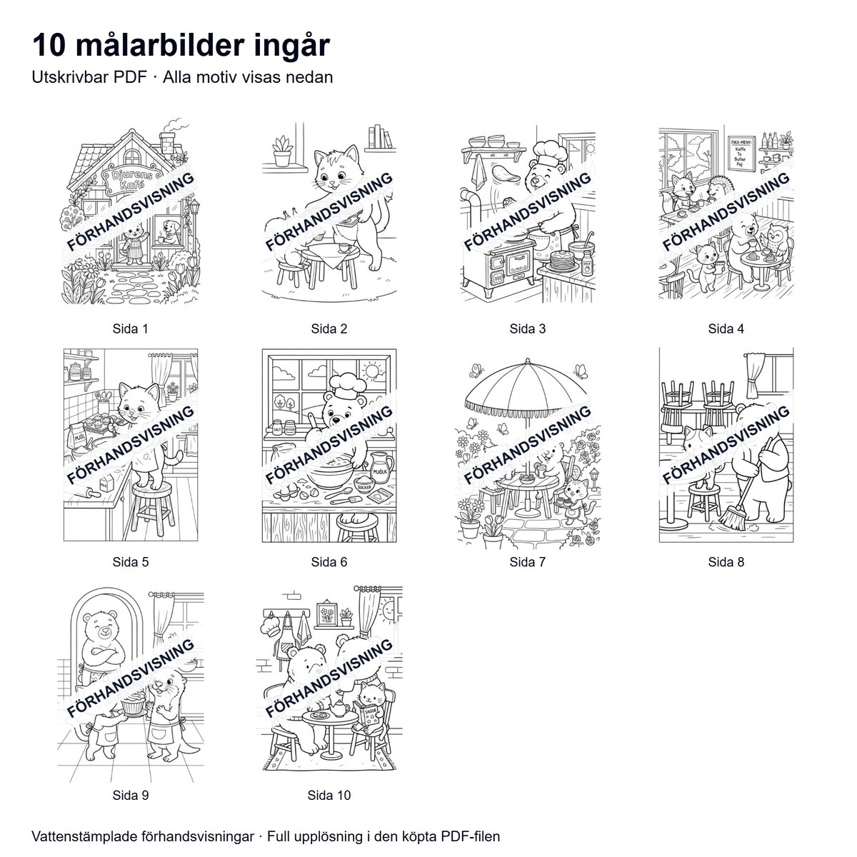 Målarsidor Djurens Cafe - Nerladdning