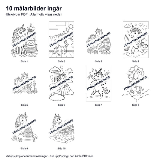 Målarsidor Enhörningens kalas - Nerladdning
