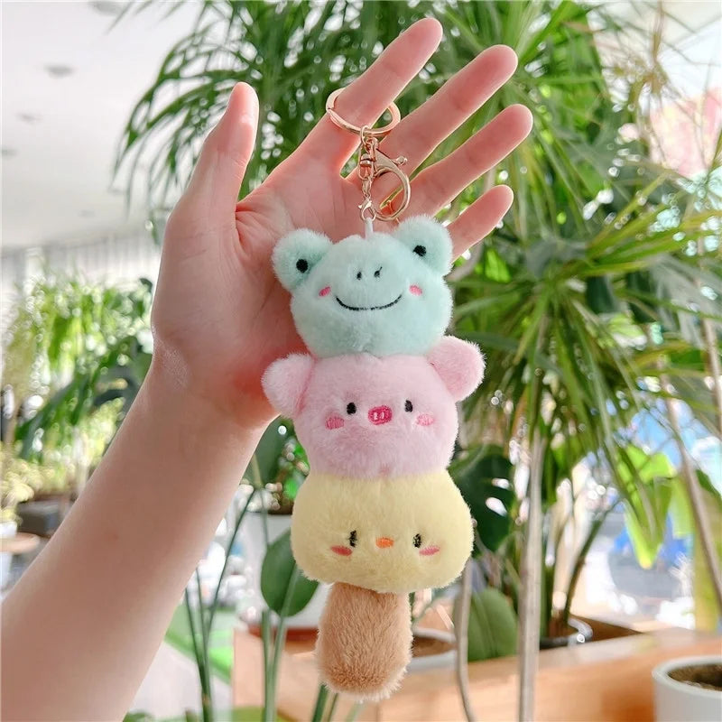 Söt kawaii nyckelring - Mjuk glasspinne med kyckling, gris & groda