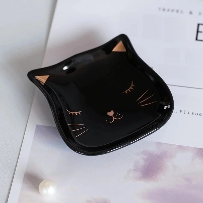 Sött porslinsfat svart katt - Smyckesförvaring eller kawaii godisskål