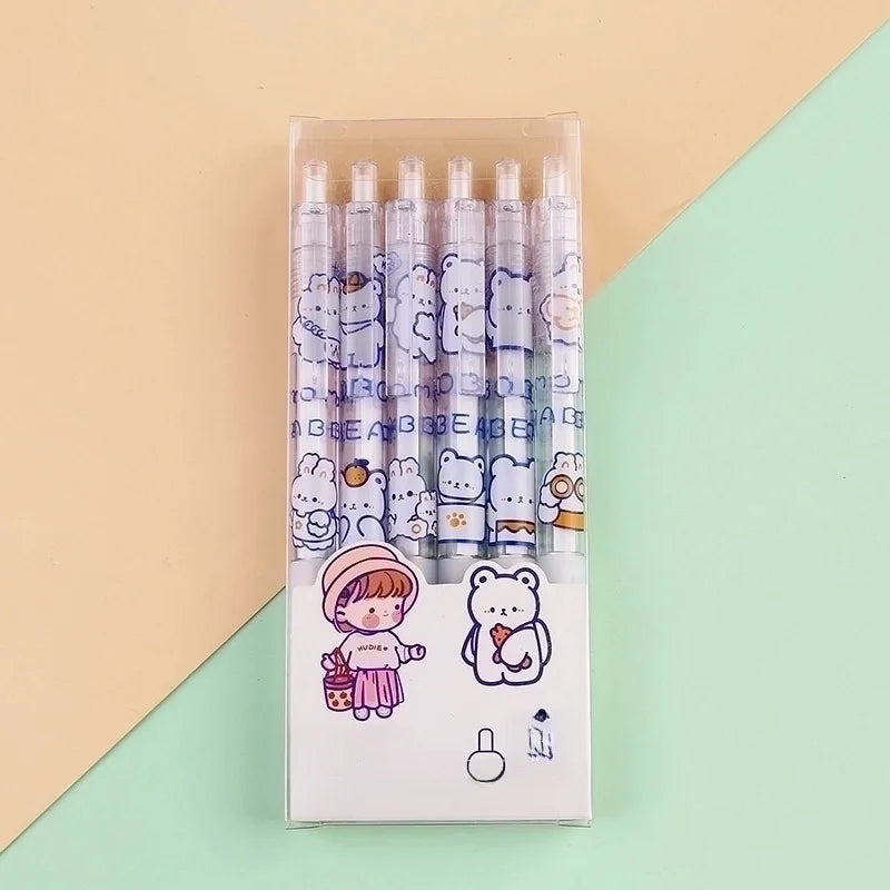 Kawaii Pennor 6-pack - Björnmotiv för Skola, Kontor & Gulliga Anteckningar