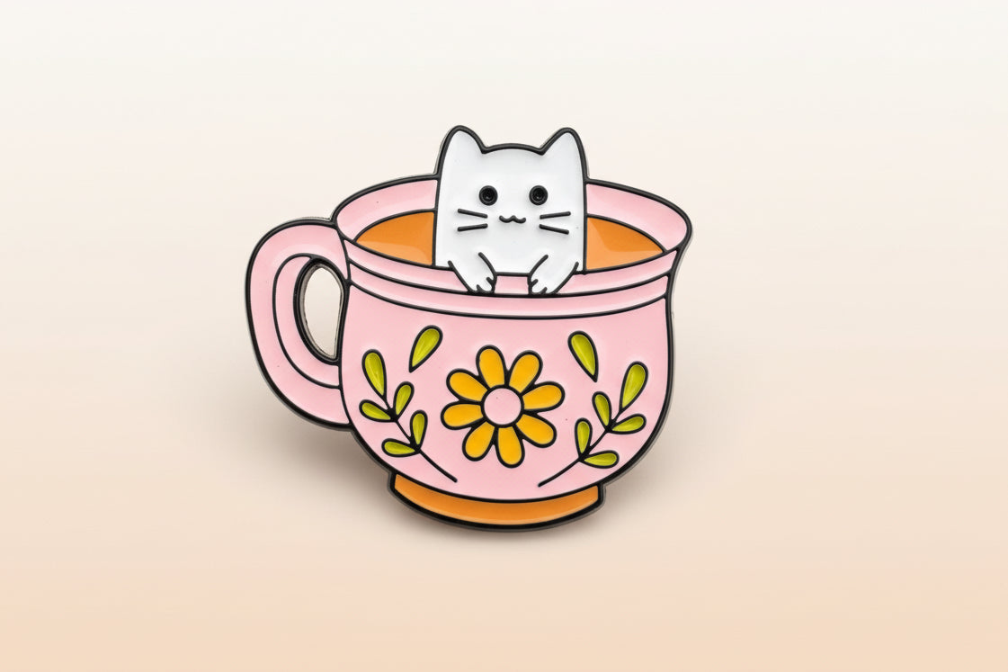 Pin - Katt i Tea kopp (Rosa)