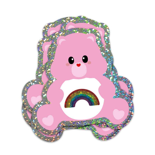 Glittrigt Care Bear Klistermärke - Kawaii Dekal för Laptop & Vattenflaska