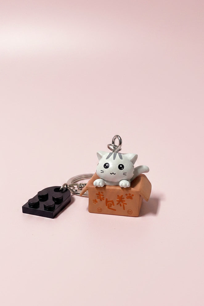 Kawaii Katt Nyckelring - Söt Miniatyrkatt i Låda
