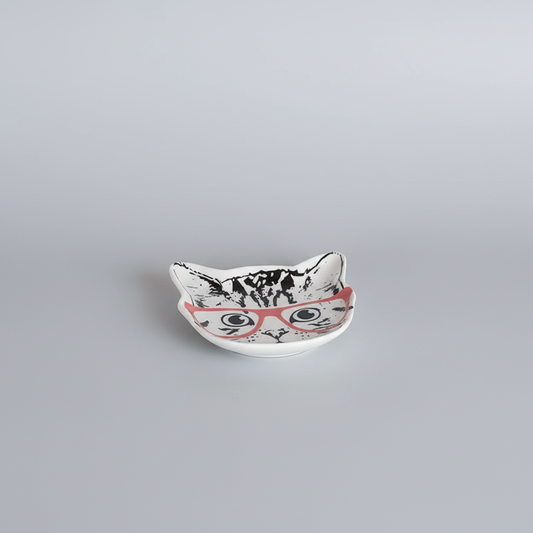 Kawaii kattfat i vitt porslin - Smyckesfat eller godisskål med söt kattdesign