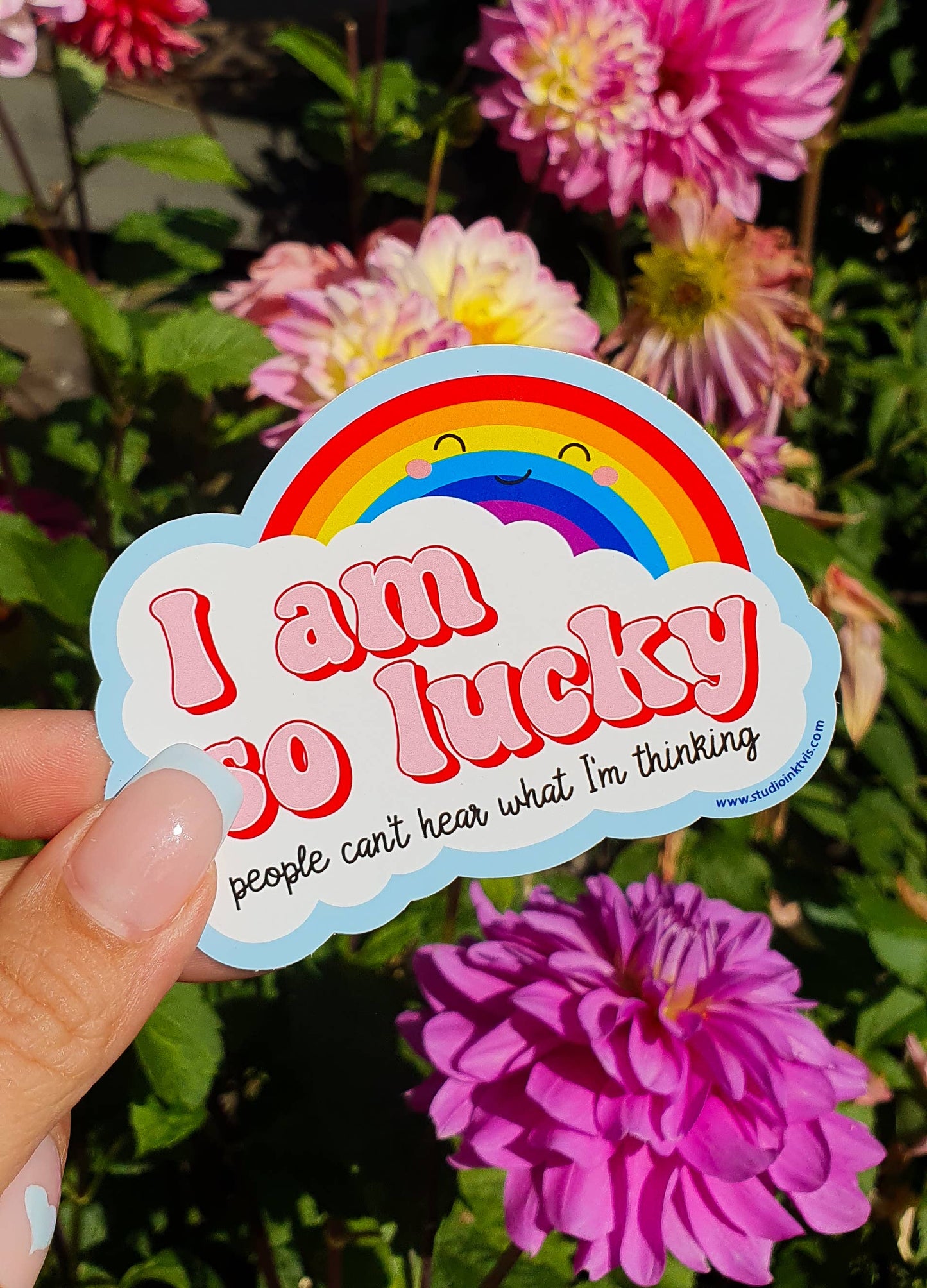 Kawaii Klistermärke "I am so lucky" - Trendig Dekal för Laptop & Flaskor