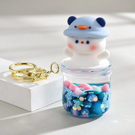 Nyckelring Kawaii Nalle med Blå Hatt och Färgglada Kulor - Söt Accessoar