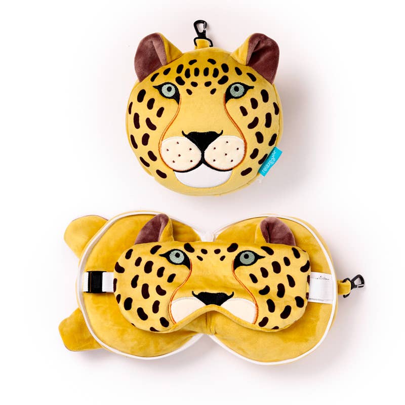 Relaxeazzz Leopard Round Plush Resekudde & Ögonmask