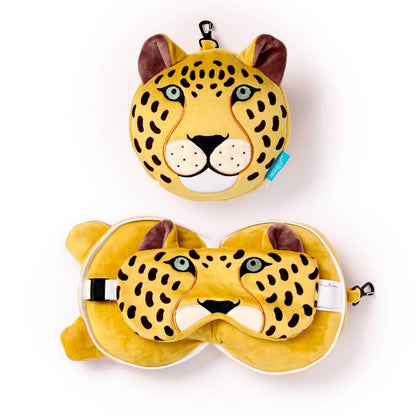 Relaxeazzz Leopard Round Plush Resekudde & Ögonmask