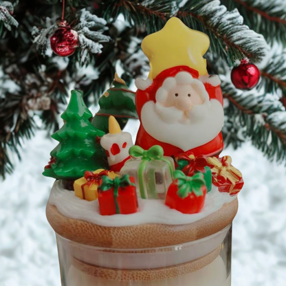 Doftljus Vit Persika & Oolong-te – Handdekorerat Julmotiv