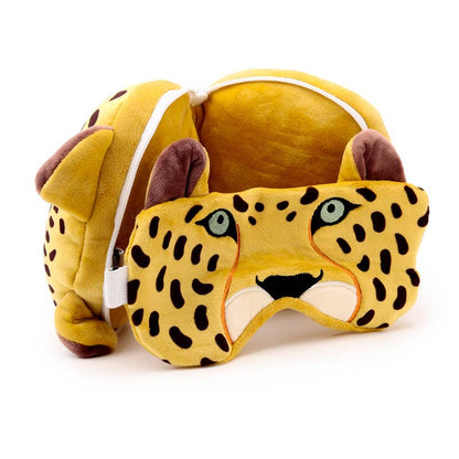 Relaxeazzz Leopard Round Plush Resekudde & Ögonmask