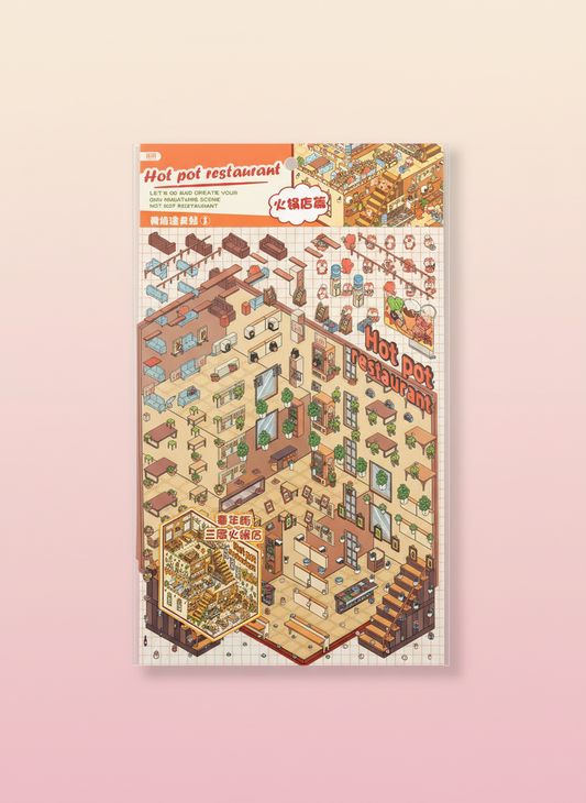 3d Sticker Scene- Hot Pot restaurant - Pink Panda Style product photo
