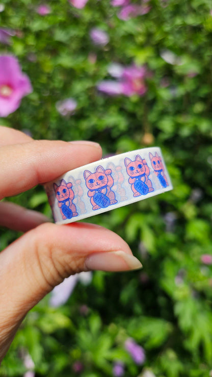 Washi Tape Lucky Cat Maneki Neko 15mm x 10m – Japansk Kawaii Tejp för Scrapbooking