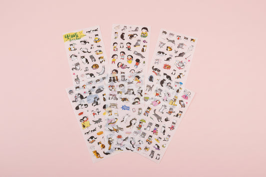 Sticker-set med söta katter - 6 ark kawaii stickers för pyssel och dekoration