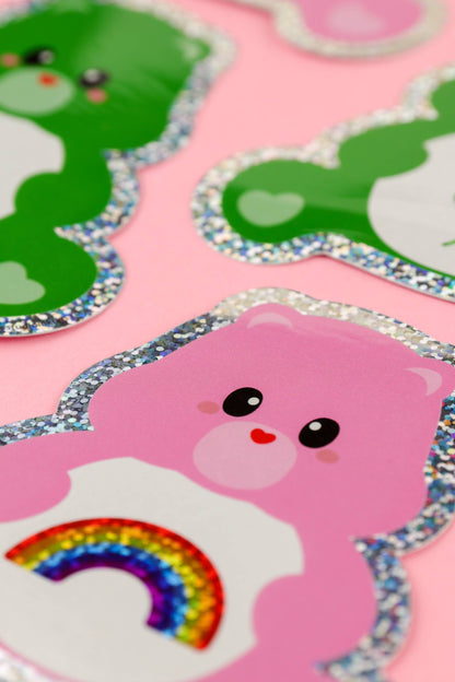 Glittrigt Care Bear Klistermärke - Kawaii Dekal för Laptop & Vattenflaska