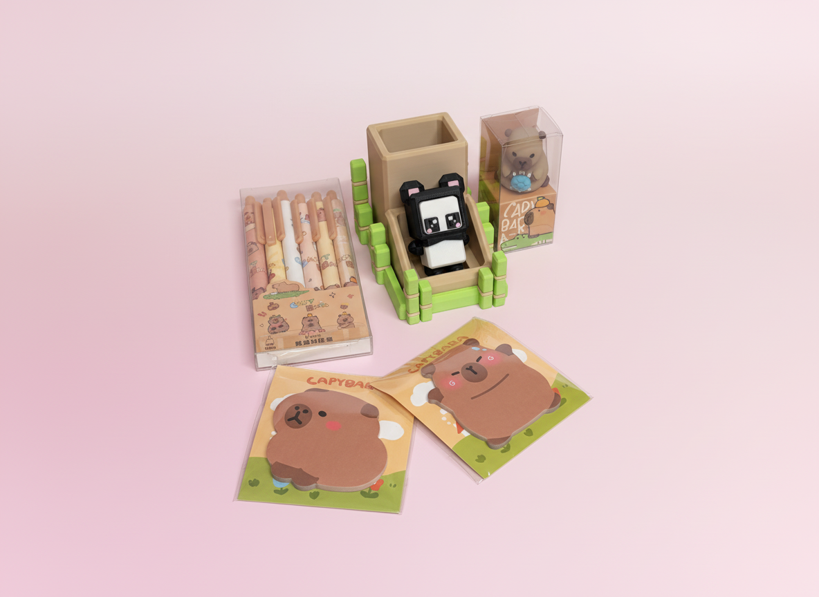 Kawaii Stationary - Capybara/Panda startkit - Pink Panda Style product photo