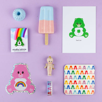 Glittrigt Care Bear Klistermärke - Kawaii Dekal för Laptop & Vattenflaska