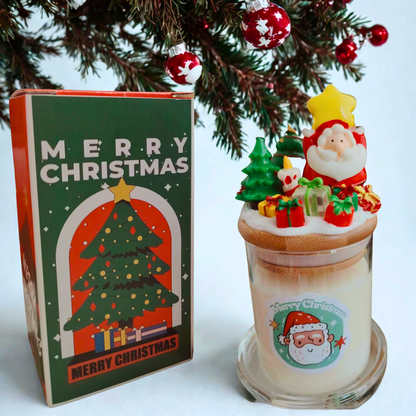 Doftljus Vit Persika & Oolong-te – Handdekorerat Julmotiv