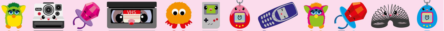 Washi Tejp 90-tal Retro – Furby, Tamagotchi & Nintendo Game Boy (15mm x 10m)