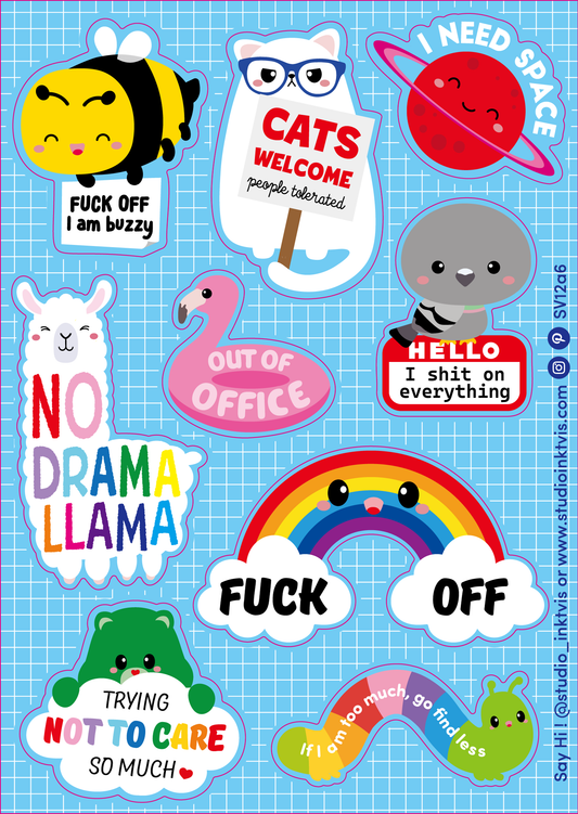 Söta och kaxiga klistermärken från No Drama Llama Cat