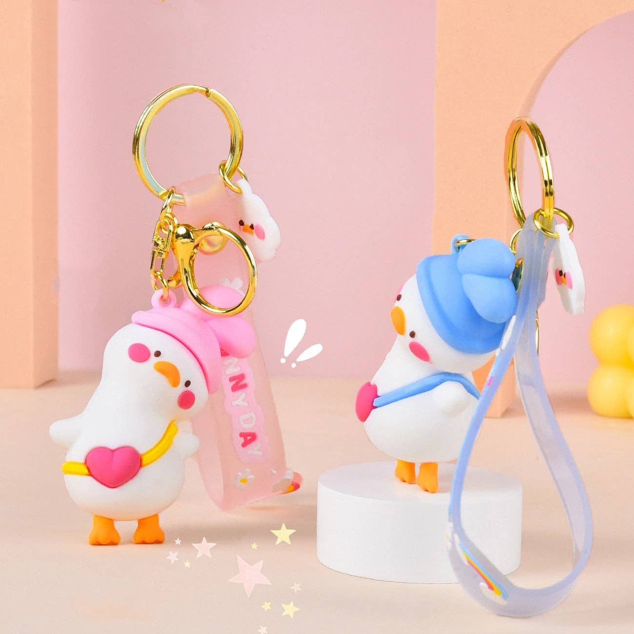 Ljusblå Nyckelring Kawaii Anka – Söt Accessoar för Nycklar & Väskor