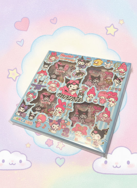 100-pack blå stickers – Kawaii & anime dekoration för DIY och kreativt pyssel