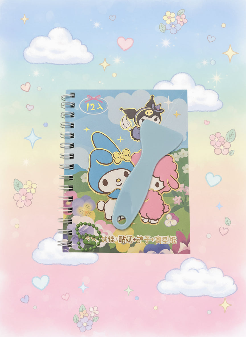 Kawaii pysselset blå/grön - Nyckelring och klistermärken för kreativt skapande