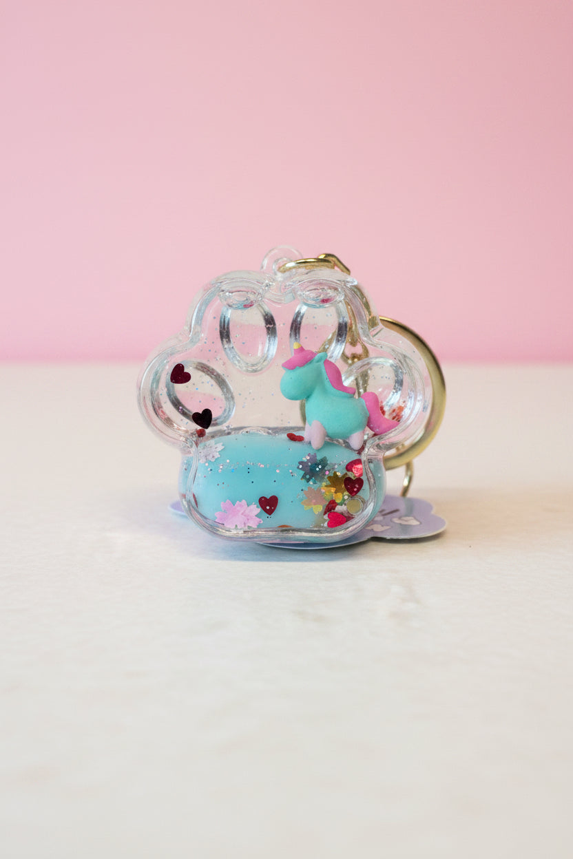 Nyckelring med vätska och glitter i tassform - Unicorn eller Cat Lover