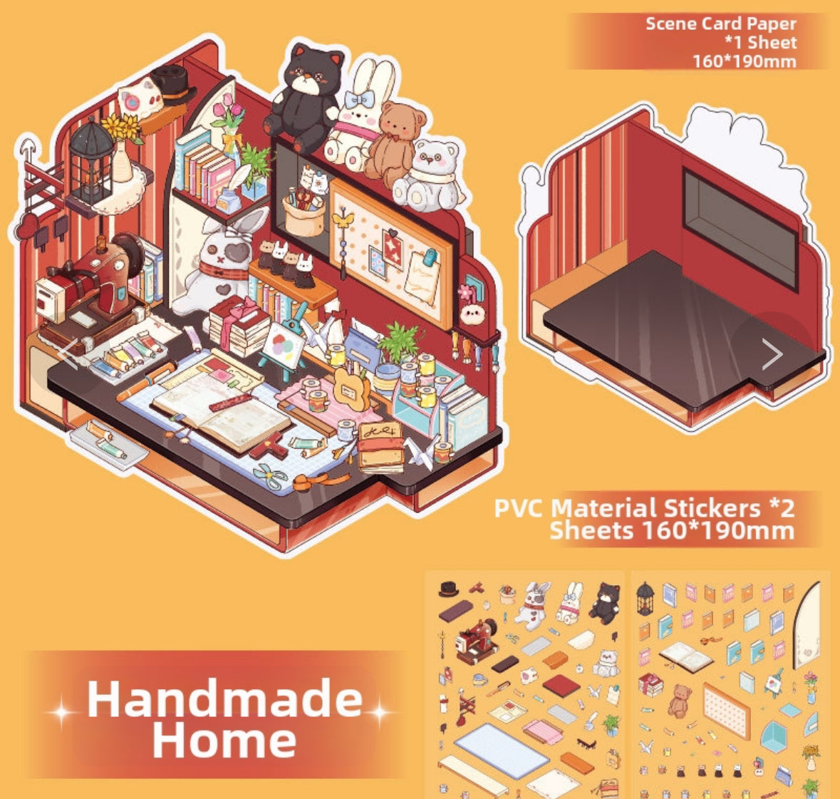 3D Kawaii Klistermärken - Pyssel & Desk Setup Scen för Kreativt Skapande