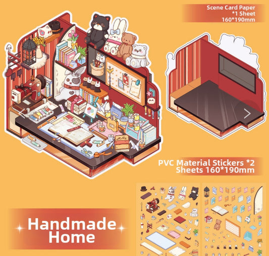 3D Kawaii Klistermärken - Pyssel & Desk Setup Scen för Kreativt Skapande