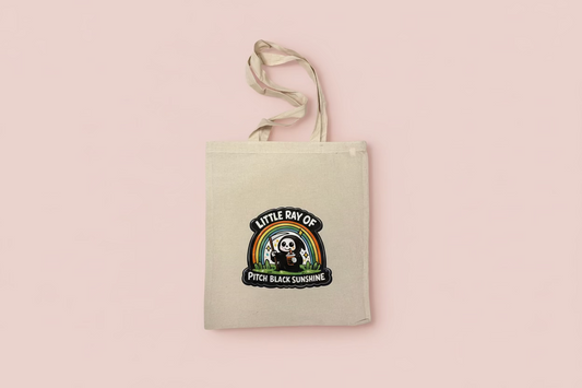 Little ray of pitch black sunshine återanvändbar tygväska