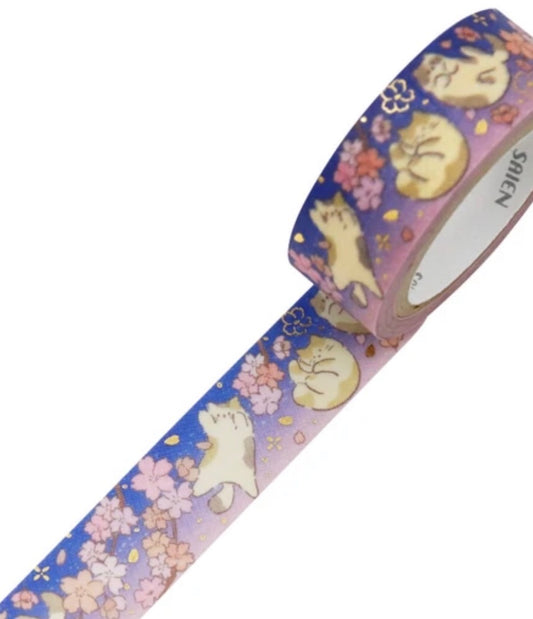 Washi tejp Japanska katter och blommor Lila
