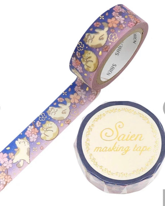 Washi tejp Japanska katter och blommor Lila