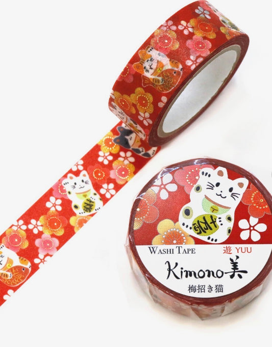 Washi tejp Japanska katter och blommor Röd