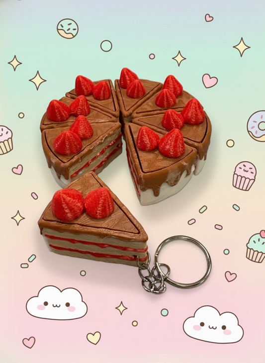 Söt Tårta Nyckelring Fidget - Jordgubbar & Clicker för Kawaii-älskare