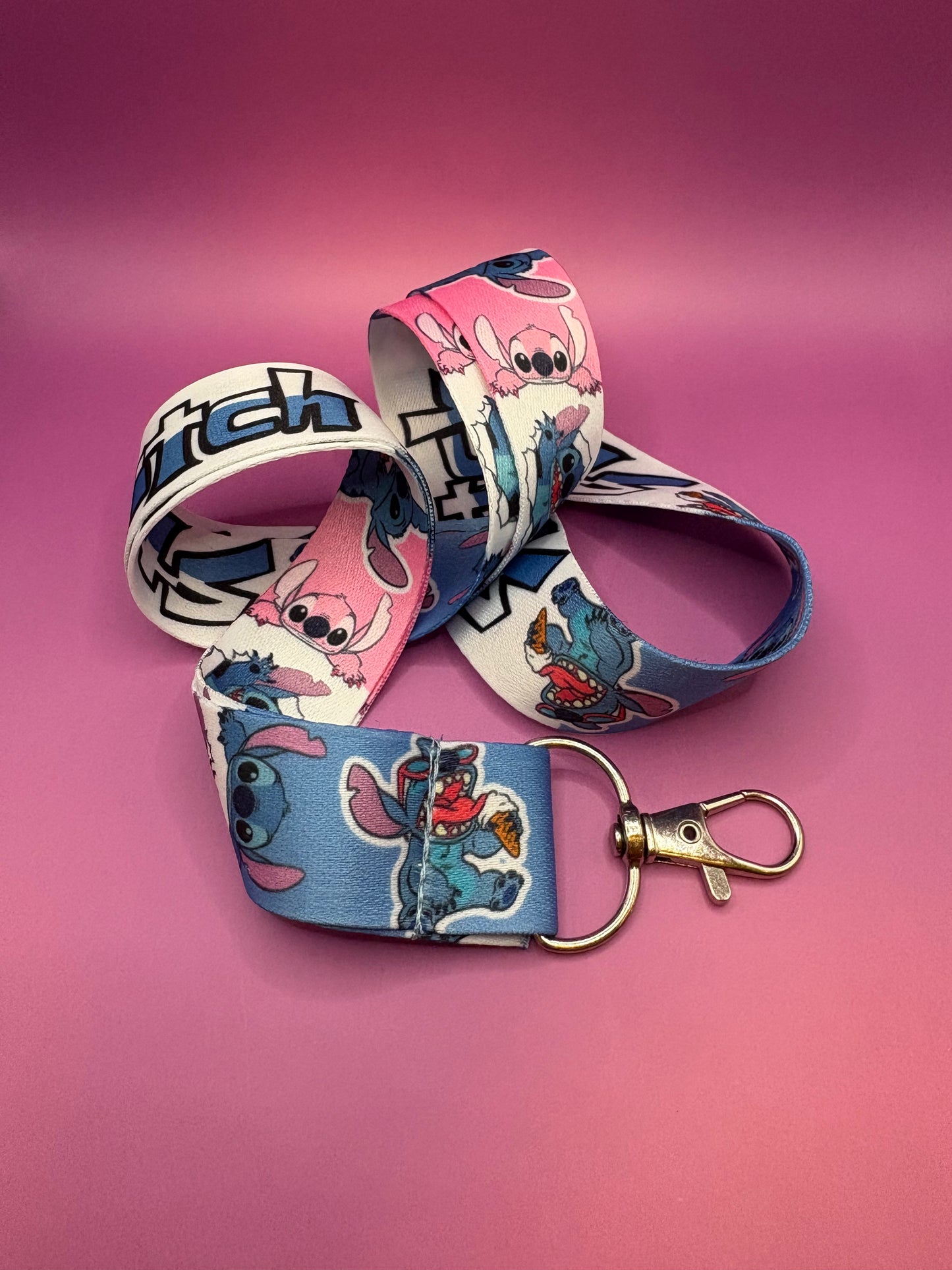 Disney Stitch Nyckelband - Blå/Rosa 45cm Kawaii Accessoar