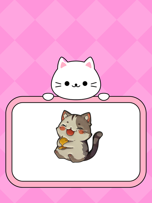 Glad katt med liten fågel -Pin