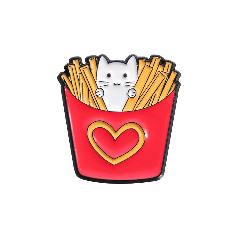 Söt katt i pommes - Kawaii pin 3x2,7 cm för väskor & jackor